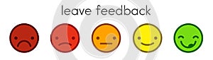 Leave feedback. Voting scale with color smileys buttons.