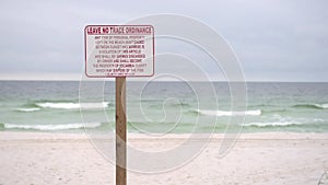Leave No Trace Ordinance Sign in Pensacola Beach, Florida.
