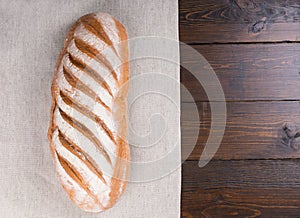 Leavened durum flour bread loaf on table