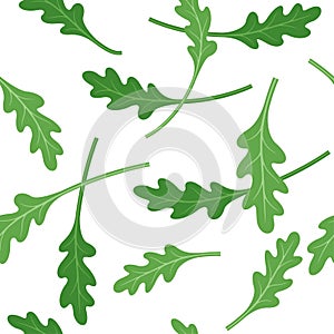 Leaves of arugula seamless pattern. Green leaves on a white background.