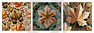 Leaves background. 3d mural floral wallpaper. golden and green f leaves. wall art frame canvas