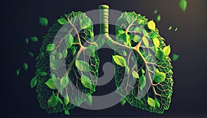 Leaves and branches in form of human lungs. Forest as lungs of planet concept. Generative AI