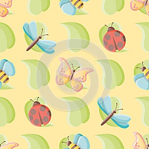 Leaves and Bugs Vector Repeat Pattern