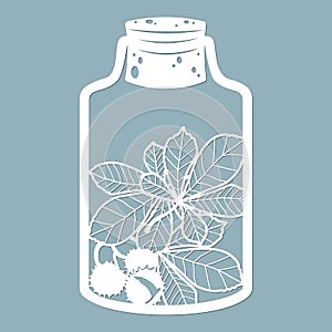 The leaves of chestnut in a glass jar. Laser cut. Vector illustration. Pattern for the laser cut, serigraphy, plotter and screen photo