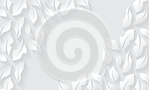 Leaves design abstract White 3d Template background. Decorative white abstract shaded background.