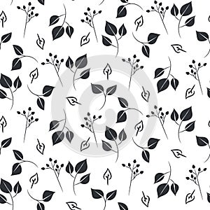 Leaves and dogrose seamless vector pattern.
