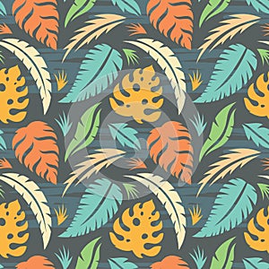 Leaves of exotic plants - creative vector illustration. Floral seamless pattern. Abstract concept background. Tropical summer