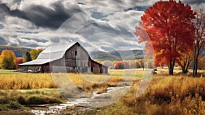 leaves fall barn