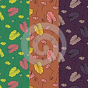LEAVES AND FLOWERS PATTERN COLLECTION - SET OF 3 PRINTS - VECTOR REPEATING TILE