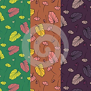 LEAVES AND FLOWERS PATTERN COLLECTION - SET OF 3 PRINTS - VECTOR REPEATING TILE photo