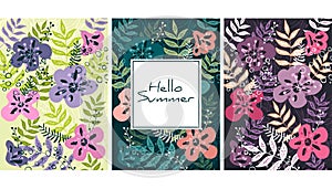 Leaves and flowers pattern, hand-drawn watercolor modern vector illustration. Plants print. Creative background. Design for