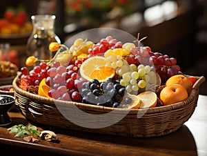 leaves and fruits in a beautifully composed basket.