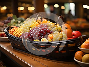 leaves and fruits in a beautifully composed basket.