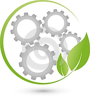 Leaves and gear wheel, IT services and Internet logo