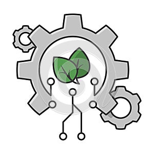 Leaves and gears icon. Agriculture technology icon.