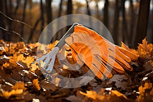 Cleaning nature pile autumn work leaves fall gardening foliage rake yard seasonal tool