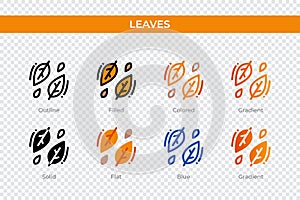 leaves icon in different style. leaves vector icons designed in outline, solid, colored, filled, gradient, and flat style. Symbol