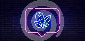 Leaves line icon. Grow plant leaf sign. Neon light speech bubble. Vector