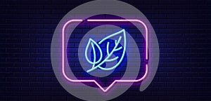 Leaves line icon. Nature plant leaf sign. Neon light speech bubble. Vector