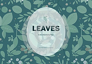 Leaves pattern and text frame on green background