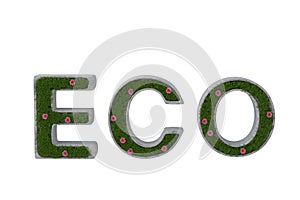Leaves and roses on the ECO letter.3D illustration.