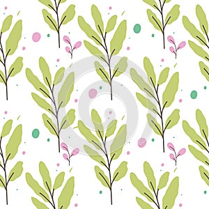 Leaves seamless pattern. Vector illustration in cartoon style. Isolated on white background