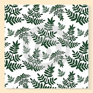 Leaves seamless pattern Vector illustration in simple scandinavian style. Foliage, natural branches, green leaves, herbs