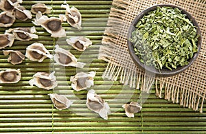 Leaves and seeds of moringa - Moringa oleifera