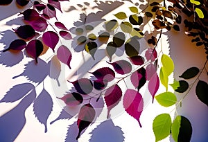Leaves shadow and tree branch background