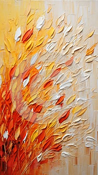 Leaves Wall Engulfed Swirling Flames White Carved Abstract Sculp photo