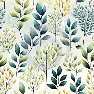 leaves wonderland watercolor Seamless Patterns, Generative AI