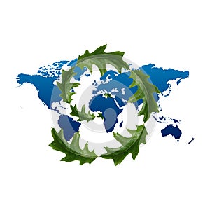 Leaves and world map