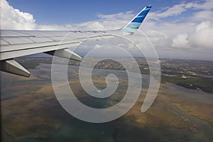 Leaving Bali, view of the island from the airplane