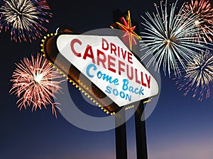 Leaving Las Vegas Sign With Fireworks