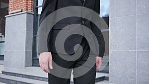 Leaving Office Young Businessman in Suit, Slow Motion