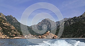 Leaving Porto Marina by boat, Corsica