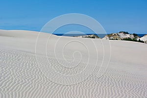 Leba sand desert in Poland with sea horizon