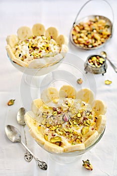 Lebanese Ashta milk pudding with pistachio, rose water and honey