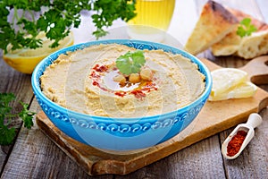 Lebanese cuisine - homemade hummus from chiÑk-pea