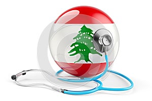 Lebanese flag with stethoscope. Health care in Lebanon concept, 3D rendering