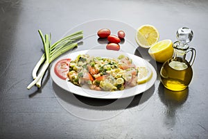 Lebanese food of Baba Ghanouj - Roasted Eggplant with fresh vegetables