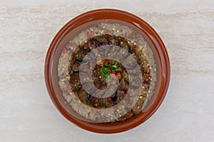 Lebanese food baba ghanoush close up shot