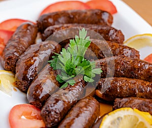 Lebanese food beef makanek close up shot