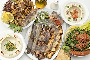 Lebanese food of Mix Grill of meat, kabab and taouk