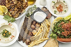 Lebanese food of Mix Grill of meat, kabab and taouk