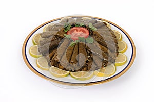 Lebanese food of stuffed grape and rice decorated