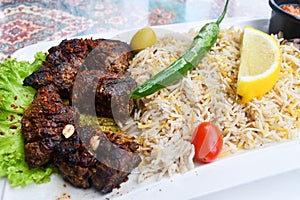 Lebanese Lahem Meshwi with Spiced Rice