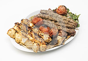 Lebanese Mixed Grill plate isolated on white