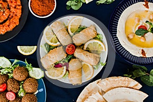 Lebanese patty rolls, hummus and falafel