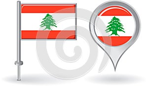 Lebanese pin icon and map pointer flag. Vector